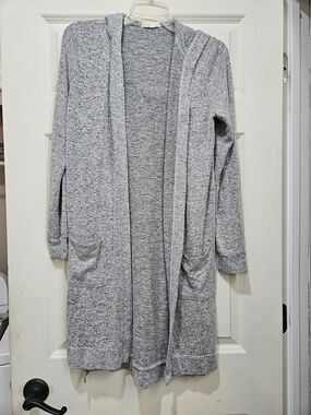 It's Our Time Heather Gray Open-Front Hooded Cardigan